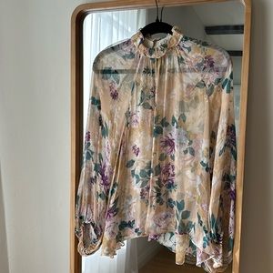 Shona Joy Floral Sheer Long Sleeve Blouse Size S